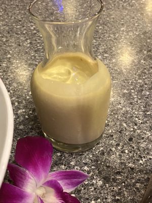 Coconut milk turmeric sauce/“broth” for the ramen   at Rays On The Bay in Kailua Kona