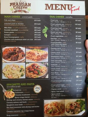 Food menu at Phangan Coffee in Koh Phangan