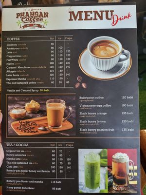 Drink menu at Phangan Coffee in Koh Phangan