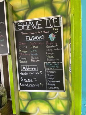 Shave ice menu at The Thai and Smoothie Place in Waimea