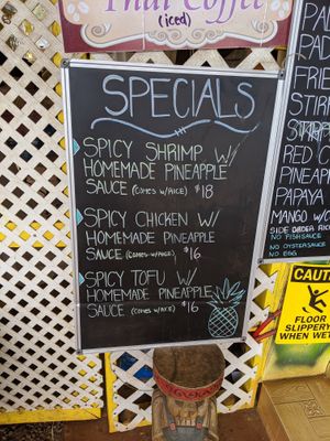 Specials...I was told the Spicy Tofu was vegan. at The Thai and Smoothie Place in Waimea