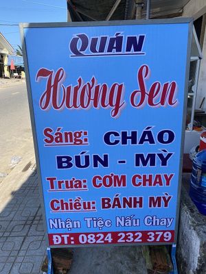 Sign of the restaurant at Huong Sen in Tam Ky