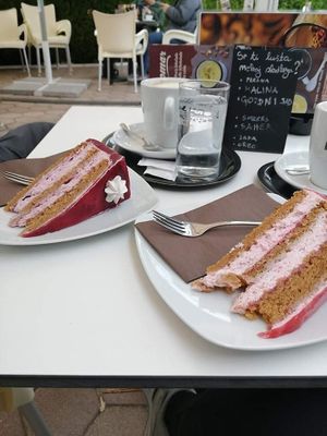 Delicious... Two of their many vegan cakes... at Kavarnica CukrDoza - Maybe closed in Maribor