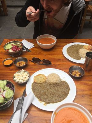Main, soup and salad at Govinda Gopal - Govindas  in Quito