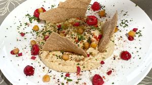 Hummus plate for lunch at Paradiso Pure Living Vegan Hotel in Kastelruth