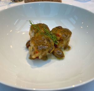 starter: bean tempeh with delicious sauce (dinner) at Paradiso Pure Living Vegan Hotel in Kastelruth