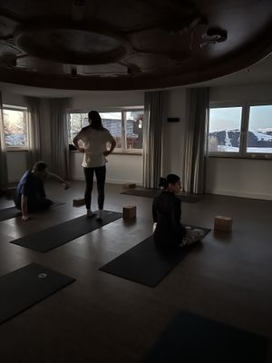 yoga class in the morning 7:30-8:20  at Paradiso Pure Living Vegan Hotel in Kastelruth