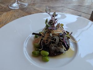 Eggplant with edamame at Paradiso Pure Living Vegan Hotel in Kastelruth
