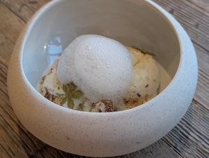 Dessert cream with lots of different tasty morsels inside at Paradiso Pure Living Vegan Hotel in Kastelruth