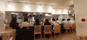 Seating area at Menya Shichisai in Tokyo