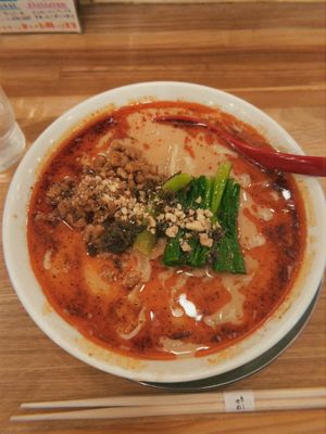 Dandan noodles ramen. Looks spicy but wasn’t too hot 🌶️ Really good ramen!!   at Menya Shichisai in Tokyo