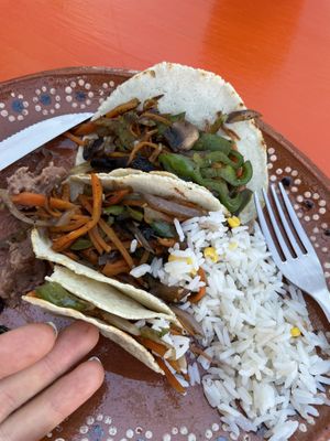 Tacos with rice and beans at Colores Y Sabores in Cozumel