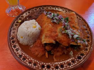 Enchiladas veganas rojas at Colores Y Sabores in Cozumel