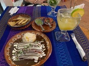 Vegan enchiladas with mole sauce, my cheat for the week! at Colores Y Sabores in Cozumel