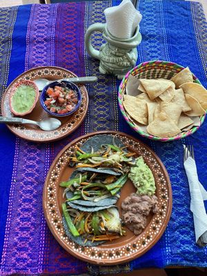 Vegan tacos, complimentary chips and salsa at Colores Y Sabores in Cozumel