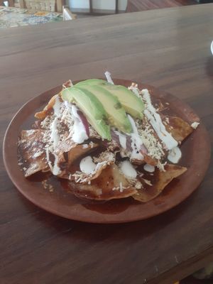 Regular chilaquiles with eggs at Losodeli in Puerto Escondido