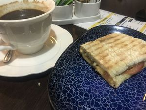 Vegan Three Cheese Sandwich with Tomato and Coffee!   at Canela y Miel in Quepos
