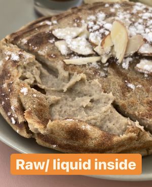 Raw pancakes 🤨  at Tropic Bowl in Las Terrenas