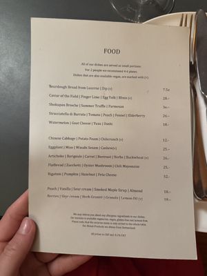 Menu september 2025 (v = vegan)  at Neue Taverne in Zurich