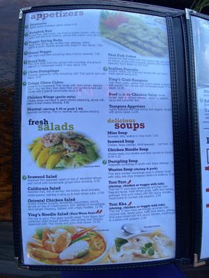 Menu  at Ying's in Hyannis