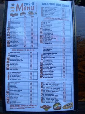 Sushi menu  at Ying's in Hyannis