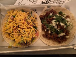 Imposo taco and vegan Chorizo taco at Dirty Taco + Tequila in Wantagh