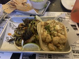 Roasted Cauliflower and Carmelized Brussels Sprouts (order without cheese) at Dirty Taco + Tequila in Wantagh