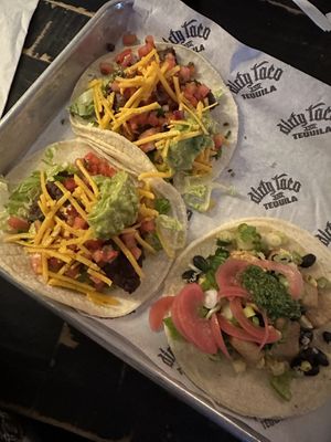 2 imposso tacos and a tofu & quinoa taxo  at Dirty Taco + Tequila in Rockville Centre