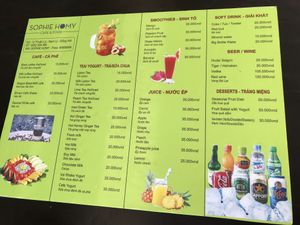 Menu  at Sophie Homy in Dong Hoi