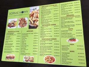 Menu  at Sophie Homy in Dong Hoi