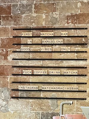 The venue’s wall  at Matcha Gracias in Barcelona
