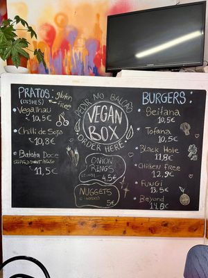 Menu with Prices at Vegan Box in Faro