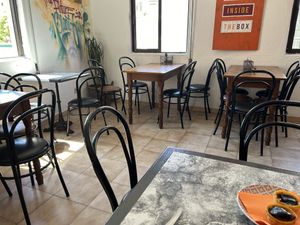 Part of the upstairs seating area - plenty of seats  at Vegan Box in Faro