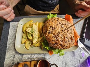 Seitan burger at Vegan Box in Faro