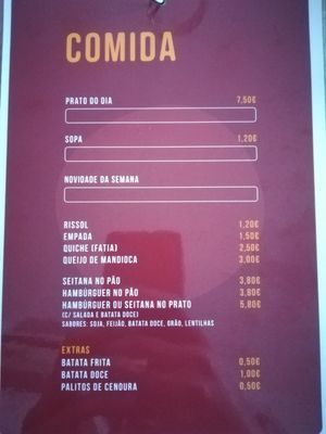 Menu at Vegan Box in Faro