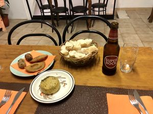 Tremoço cheese, bolinhos de bacalhau and empadas at Vegan Box in Faro