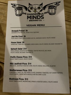 Vegan menu. The Mediterranean is amazing—and has a kick!  at Dangerous Minds Brewing Co in Pompano Beach