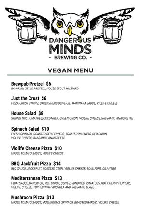 Vegan Menu at Dangerous Minds Brewing Co in Pompano Beach