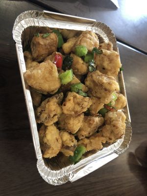 A6 pepper and salt king mushroom 
  at Amitabha Vegan in Fresh Meadows