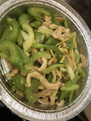 
C7 sautéed soy protein with ginger and celery   at Amitabha Vegan in Fresh Meadows