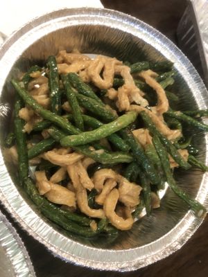 C7 soy protein, with extra ginger and string bean 
  at Amitabha Vegan in Fresh Meadows