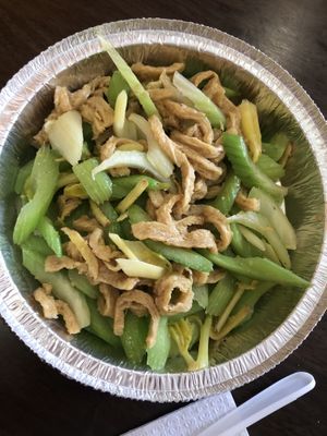 C7 soy protein with extra ginger and string bean, no broccoli ( no more string bean , celery instead)  at Amitabha Vegan in Fresh Meadows