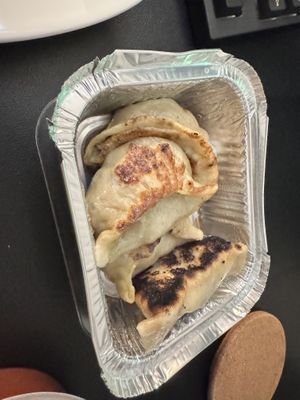 Fried Dumplings. Good but burnt  at Amitabha Vegan in Fresh Meadows