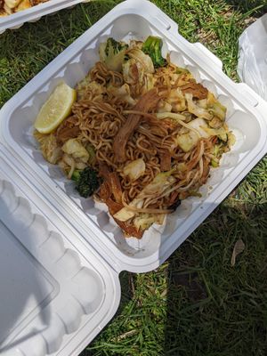 Stir fried ramen noodles with beancurd at Vegan Sun in Provo