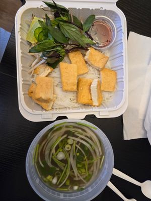 Takeaway tofu pho. at Vegan Sun in Provo