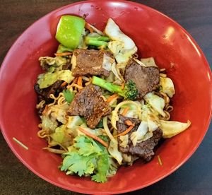 N12 Stir-fried ramen with beef-free bites at Vegan Sun in Provo
