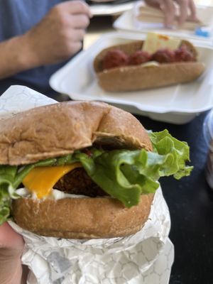 Bad shot of the burger - it was a veggie patty and really good! at Down to Earth in Kahului