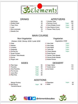 Menú at Elements Los Cabos in Cabo San Lucas