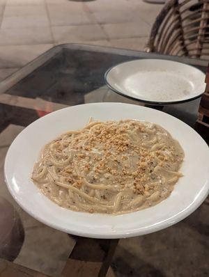 Pasta carbonara at Gratitude in Anjuna