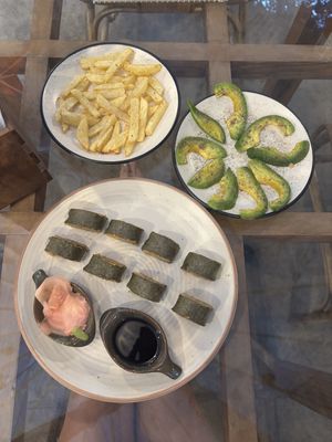 Sushi’s and fries and avo in the side (side order)  at Gratitude in Anjuna